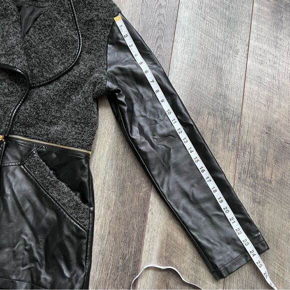 Luii Faux Leather Jacket Zipper Convertible Coat Black and Grey Boucle Size XL - Picture 8 of 16